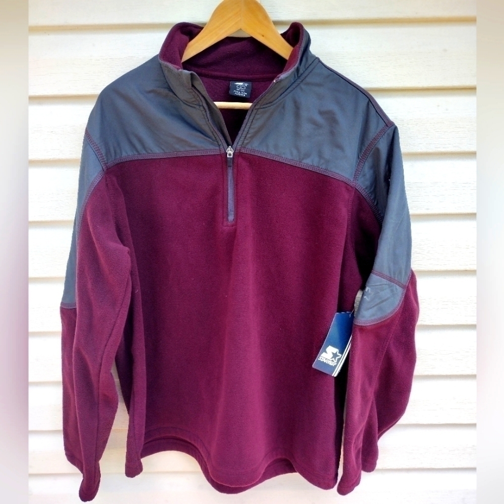 Vintage Starter Jacket Quarter Zip Long Sleeve Men's Large red Burgundy wine